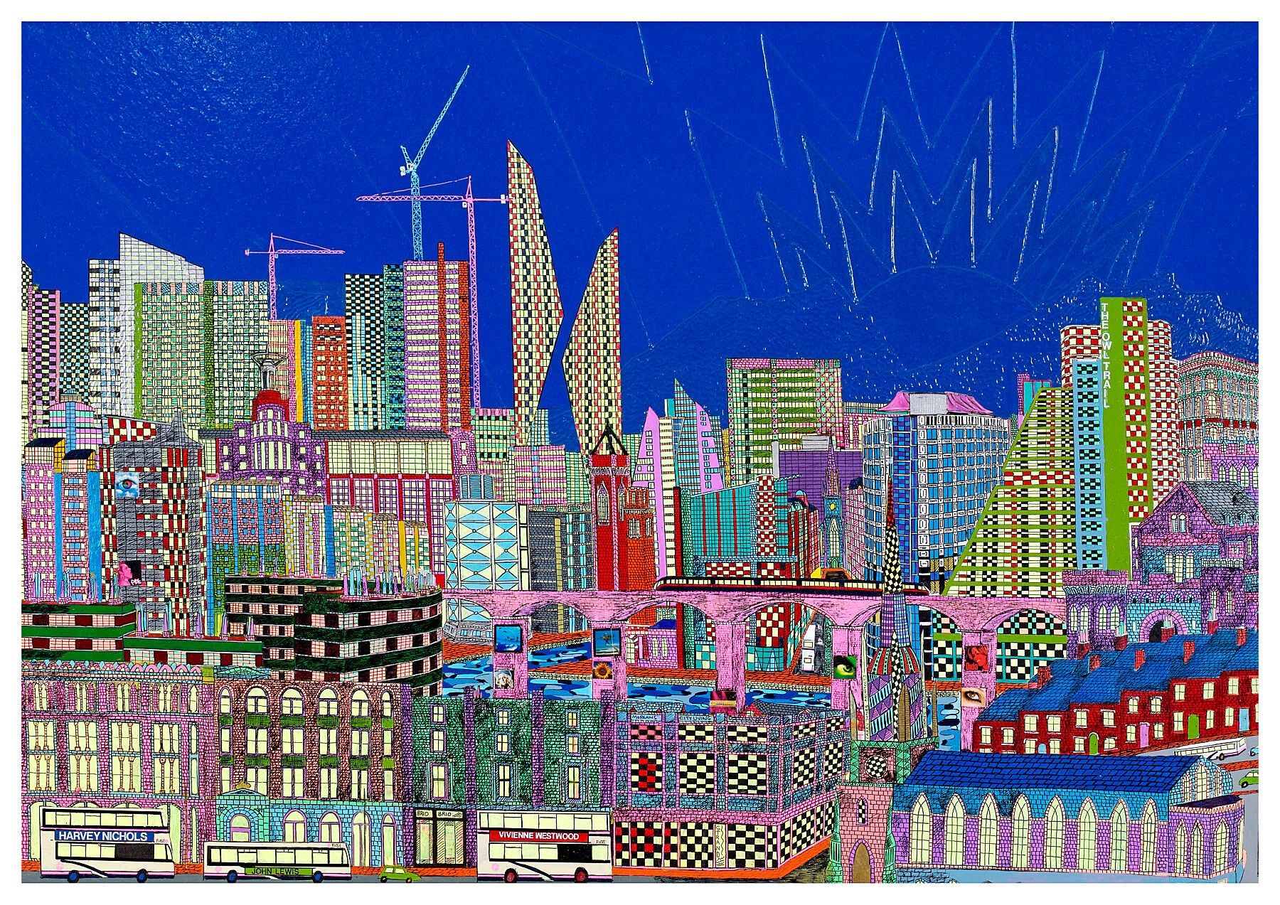 A Noughties past and present perspective of Leeds. Quarry Hill Flats were trailblazing in 1938. The Kissing Towers of 2007, a chequerboard glass concoction for the 2010s that never happened. A GNER train with a rich dark blue livery with a red go faster stripe racing across Kirkstall Viaduct. Armley Jail looms from the right