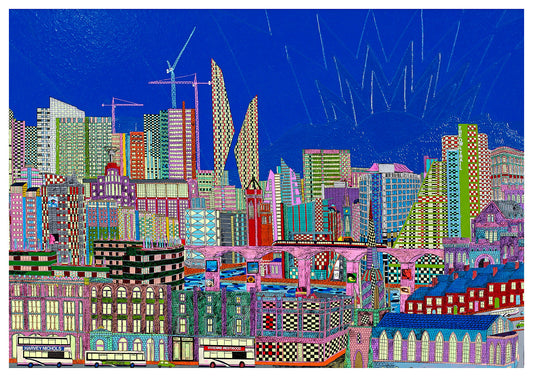 A Noughties past and present perspective of Leeds. Quarry Hill Flats were trailblazing in 1938. The Kissing Towers of 2007, a chequerboard glass concoction for the 2010s that never happened. A GNER train with a rich dark blue livery with a red go faster stripe racing across Kirkstall Viaduct. Armley Jail looms from the right