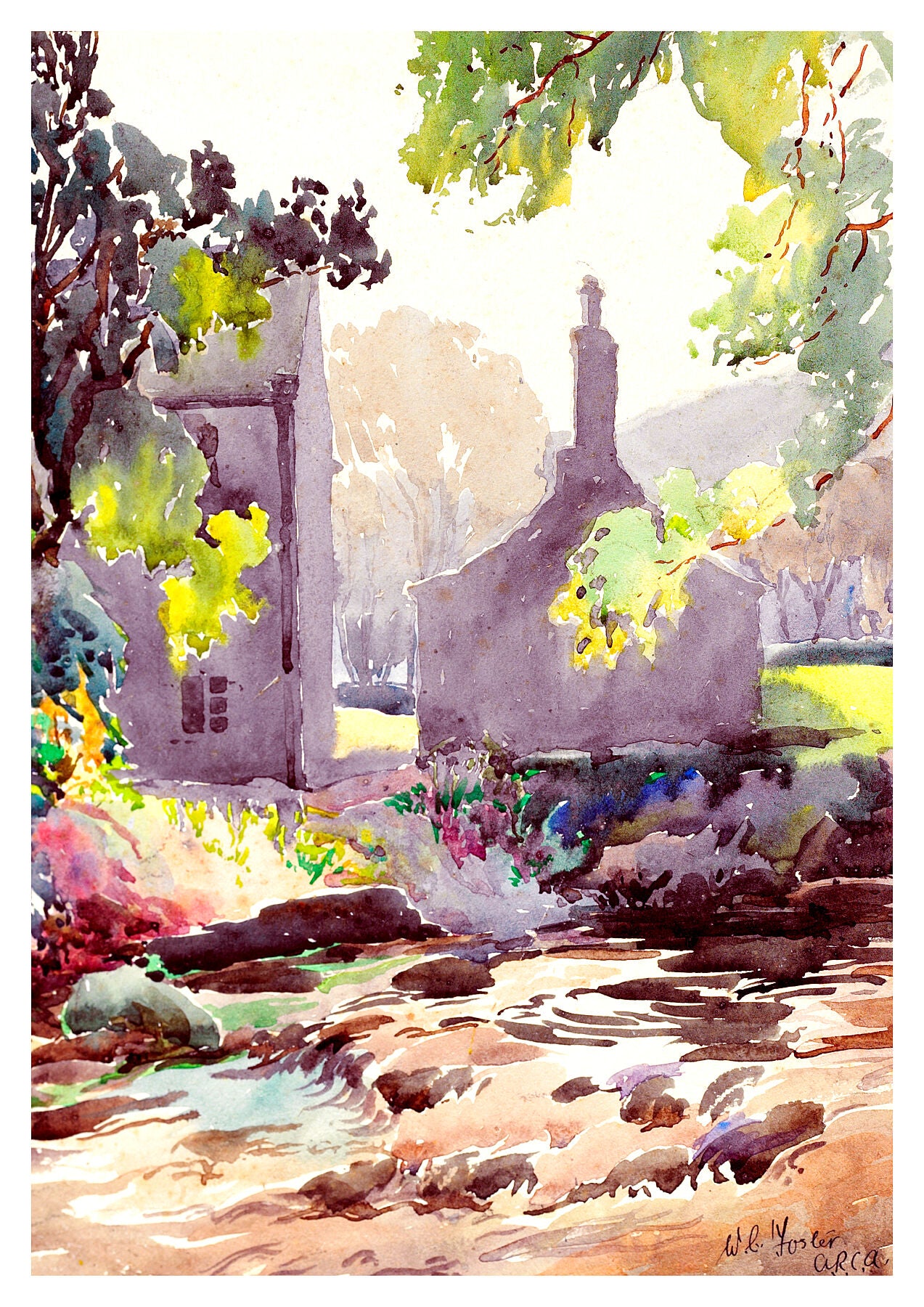 Reproduction watercolour painting of Beckfoot near Bingley by Walter C Foster