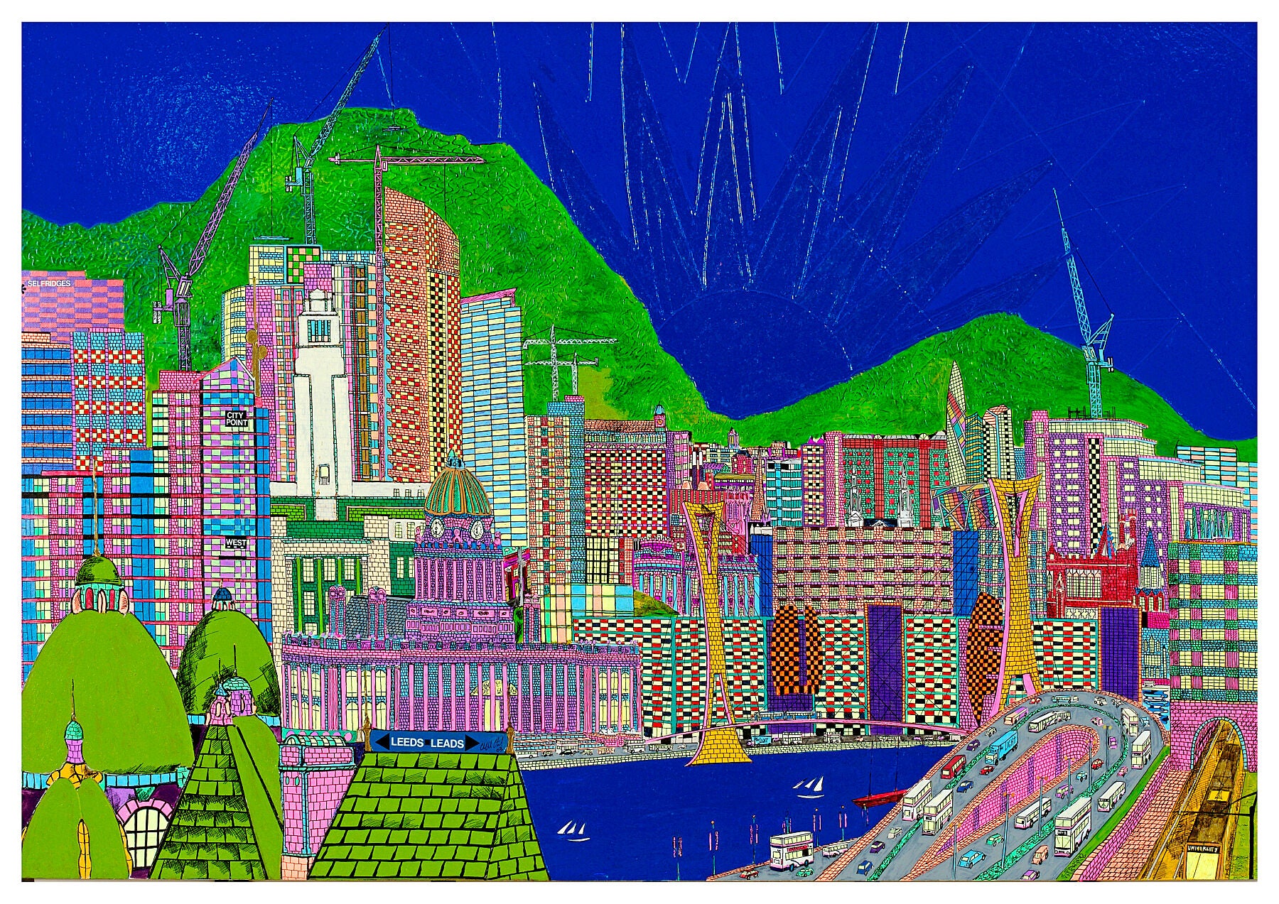 Leeds in a Hong Kong style setting, familiar landmarks jostle with a dramatic mountainscape