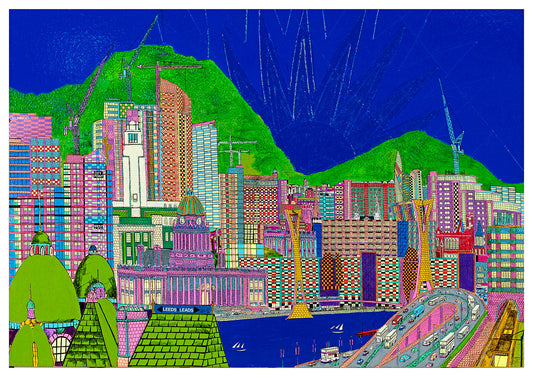 Leeds in a Hong Kong style setting, familiar landmarks jostle with a dramatic mountainscape