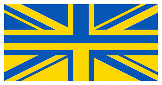 A combination of the Ukrainian flag and the Union flag in the yellow and blue colours of the Ukraine