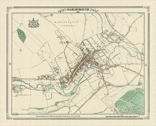 Coloured Victorian map of Marlborough in 1881 by Peter J Adams of Heritage Cartography