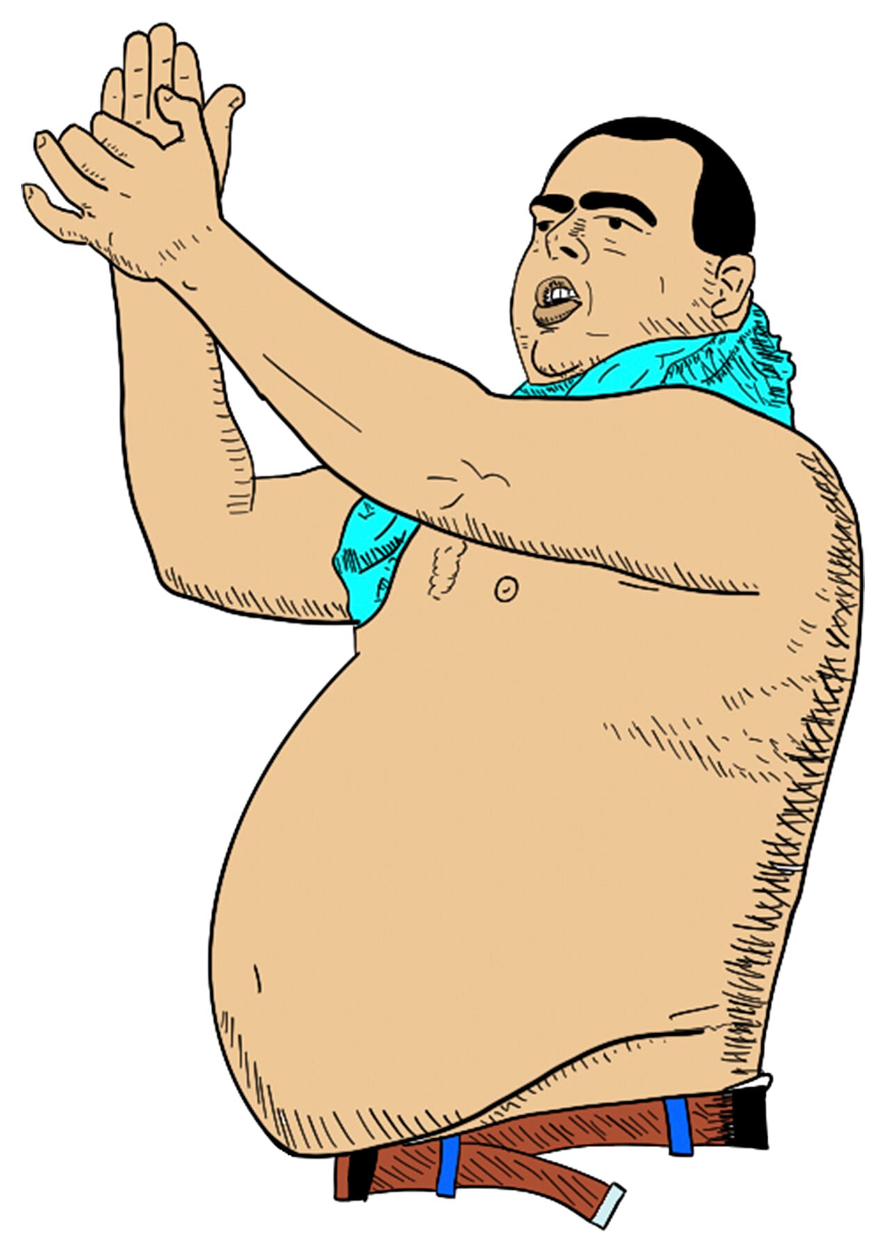 A large bare-chested Newcastle United football fan clapping