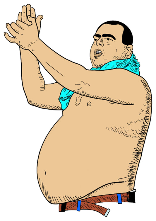 A large bare-chested Newcastle United football fan clapping