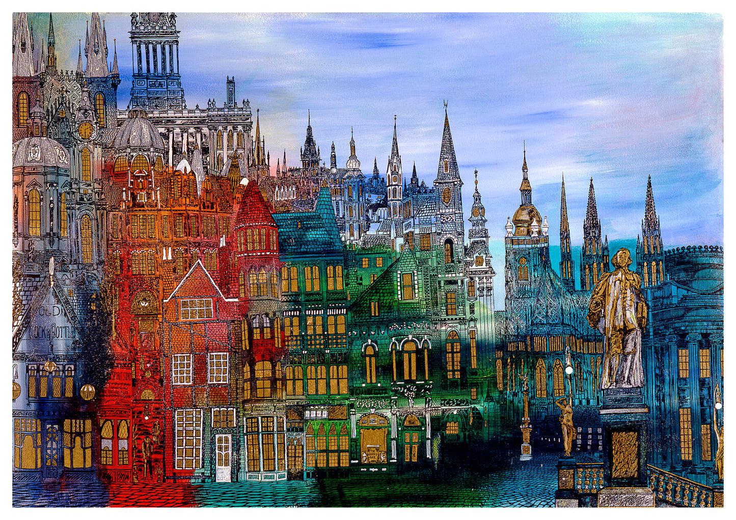 There is a 'Prague Feel' to the statues in Leeds City Square and the wonderful roofline of Kirkgate Market sits happily on the Prague skyline.  A blend of the two cities