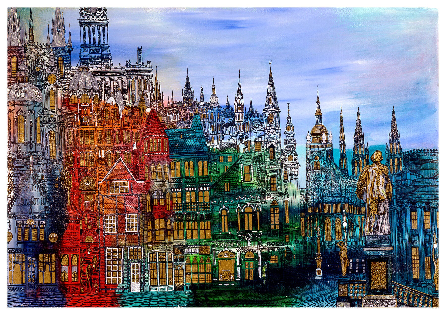 There is a 'Prague Feel' to the statues in Leeds City Square and the wonderful roofline of Kirkgate Market sits happily on the Prague skyline.  A blend of the two cities