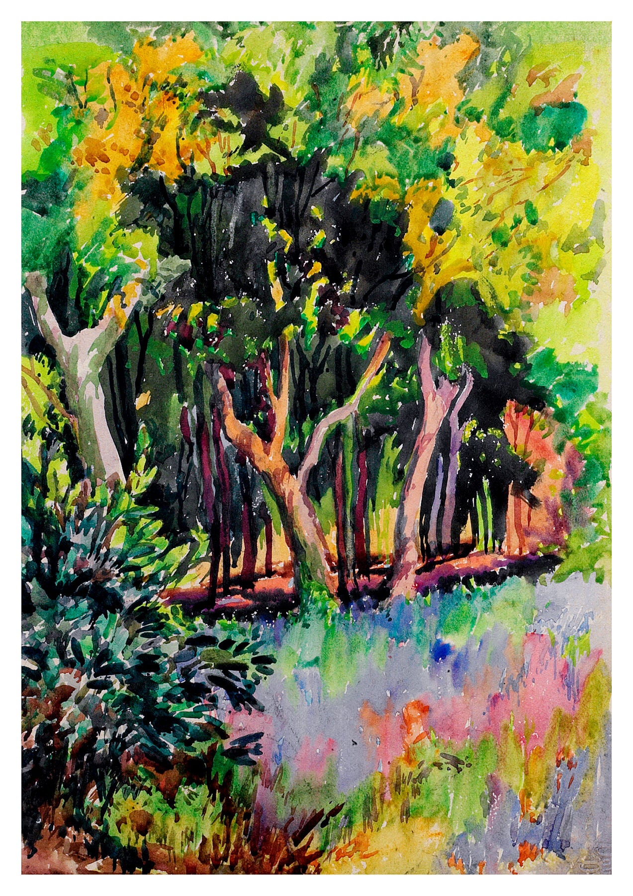 Reproduction watercolour painting of The Copse, Mouse Wood, Bingley by Walter C Foster