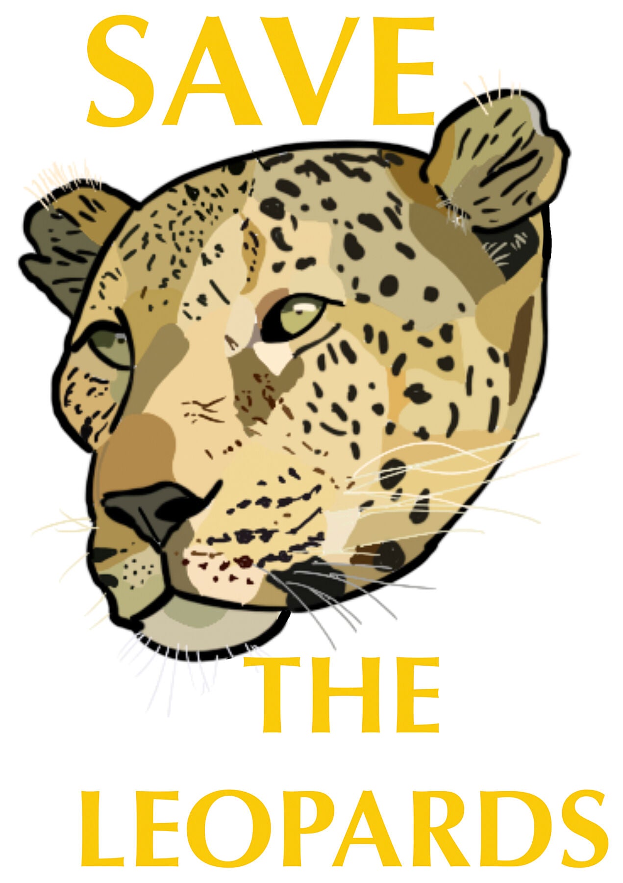Leopard's head between text saying Save The Leopards