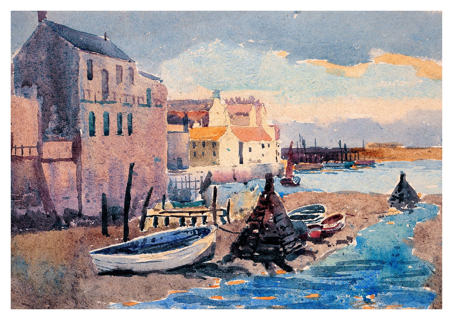 Reproduction watercolour painting of Bridlington Harbour by Walter C Foster