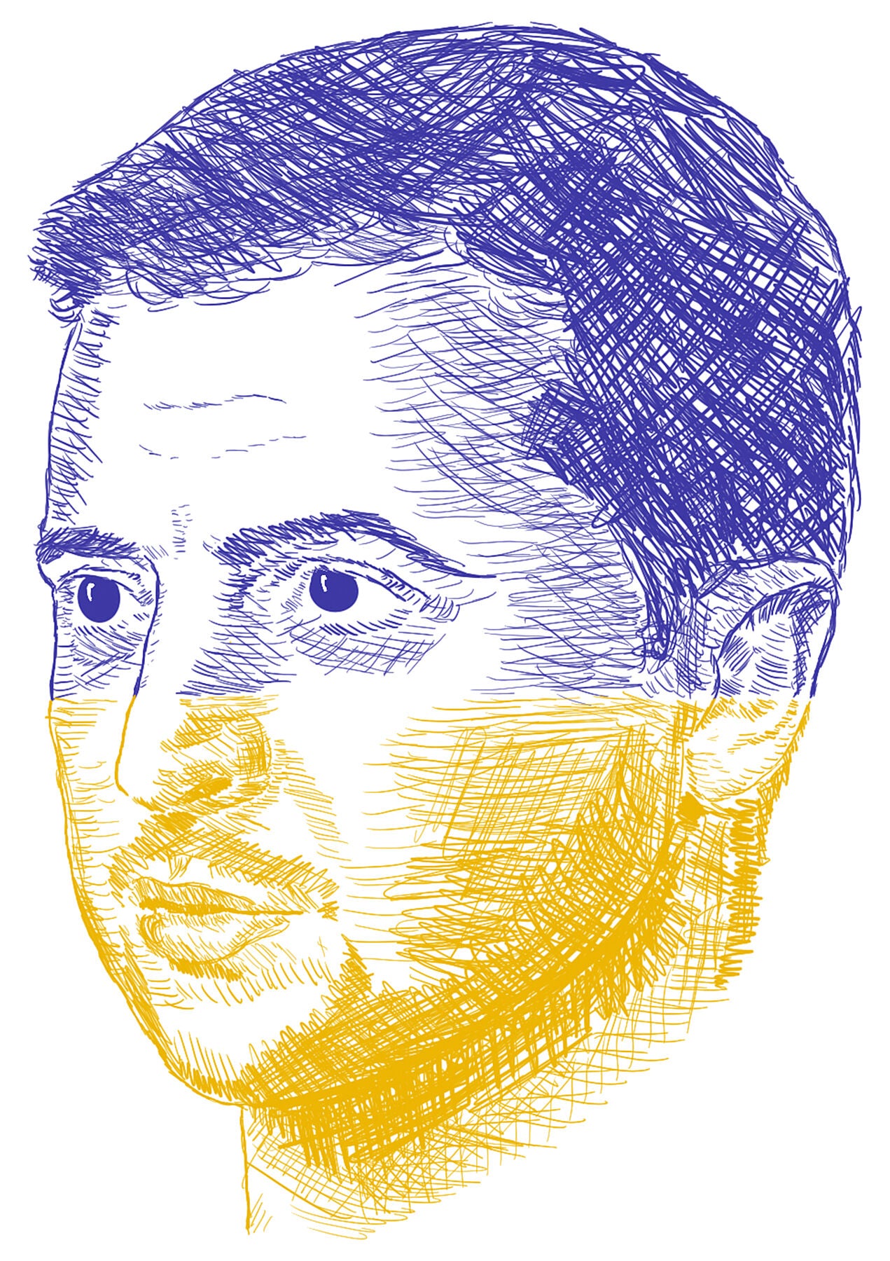 Volodymyr Zelensky drawing the the yellow and blue colours of Ukraine