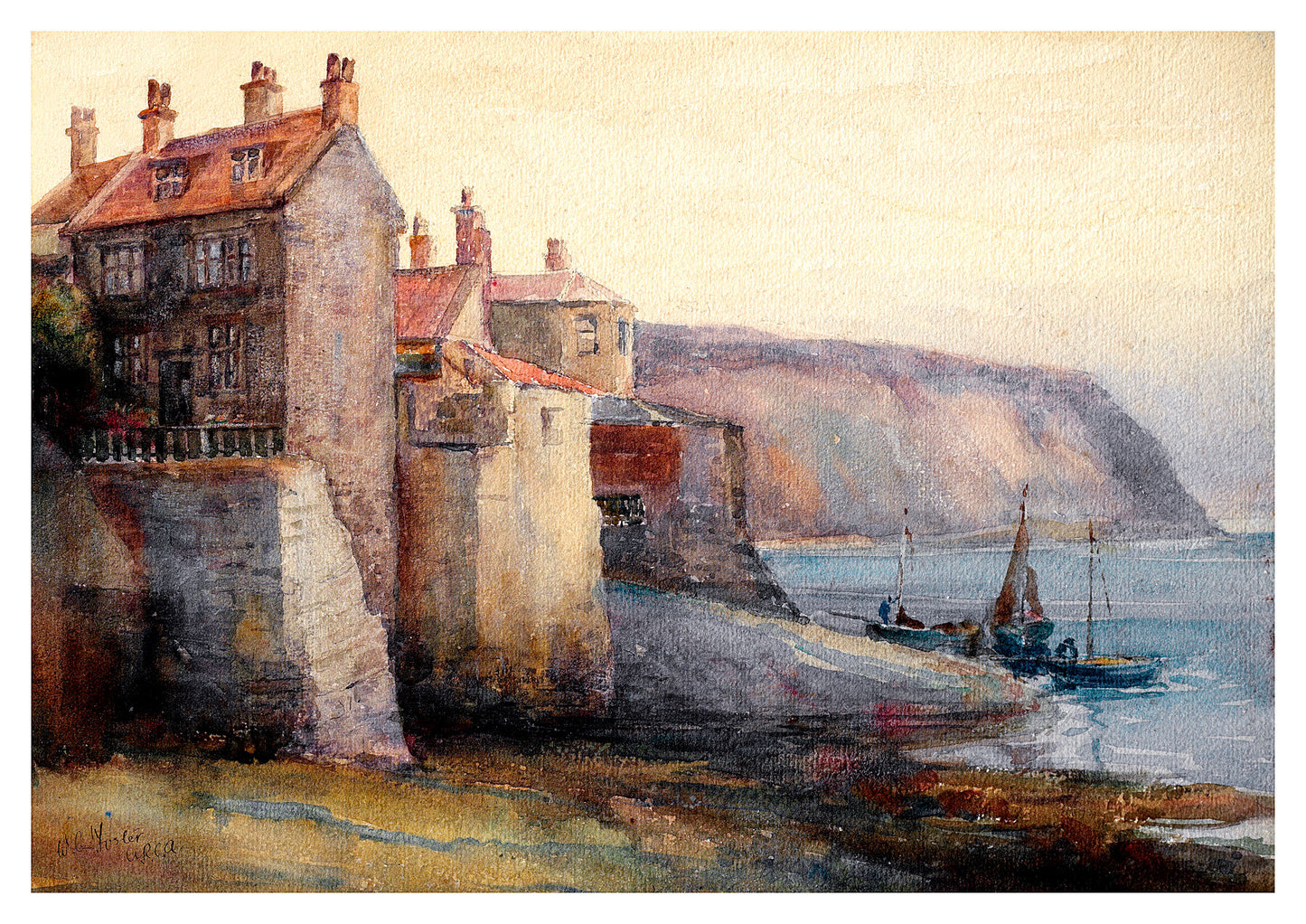 Reproduction watercolour painting of Robin Hood's Bay by Walter C Foster