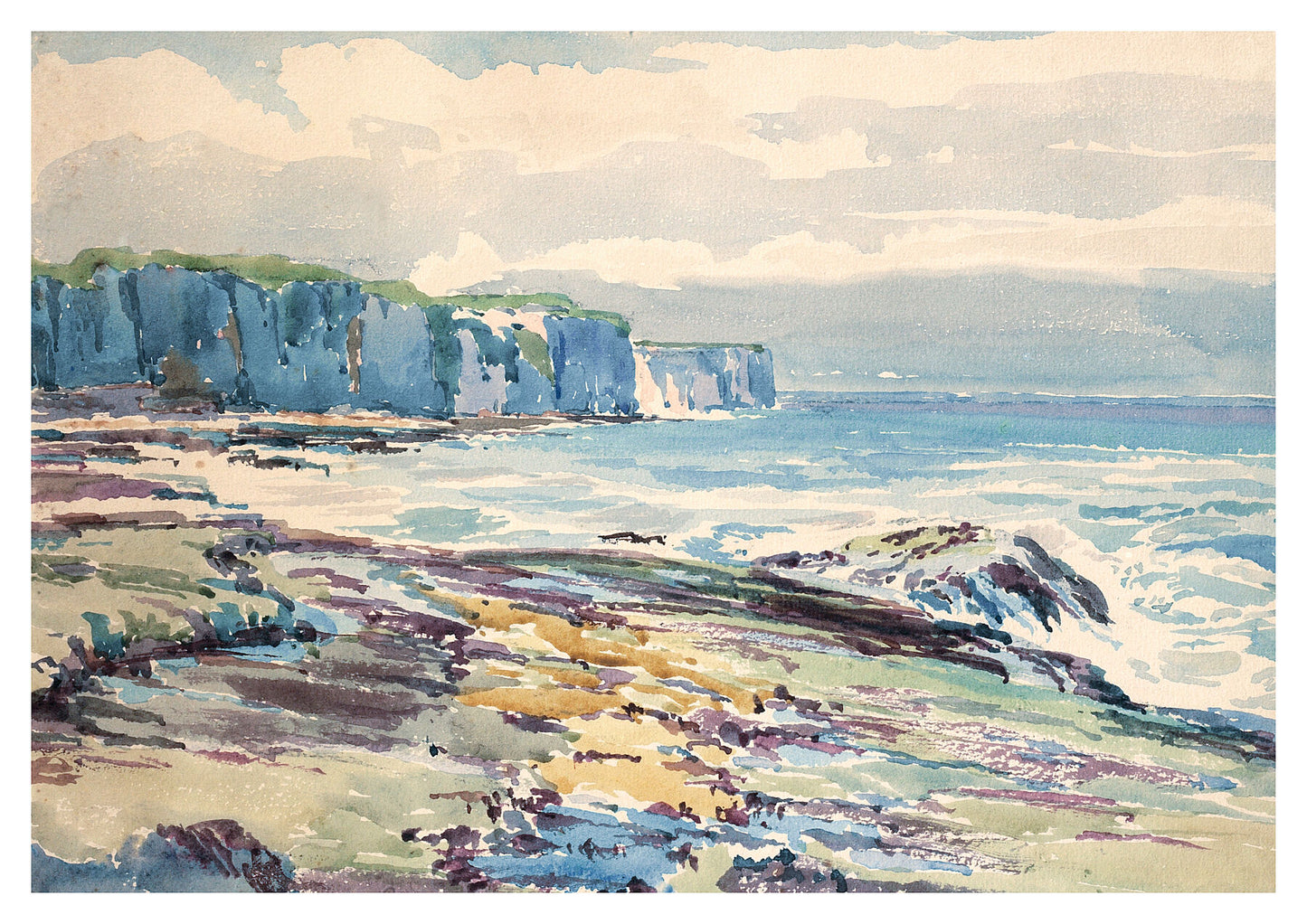 Reproduction watercolour painting of Bempton Cliffs by Walter C Foster