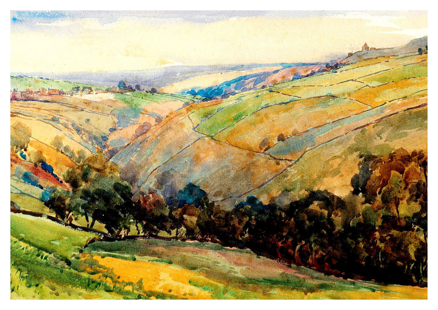 Reproduction watercolour painting of Stanbury by Walter C Foster