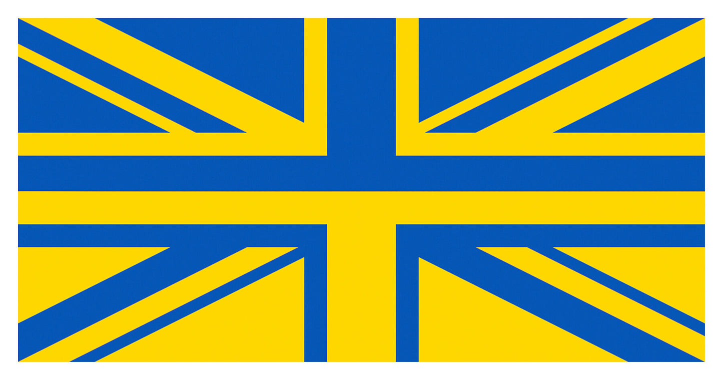A combination of the Ukrainian flag and the Union flag in the yellow and blue colours of the Ukraine