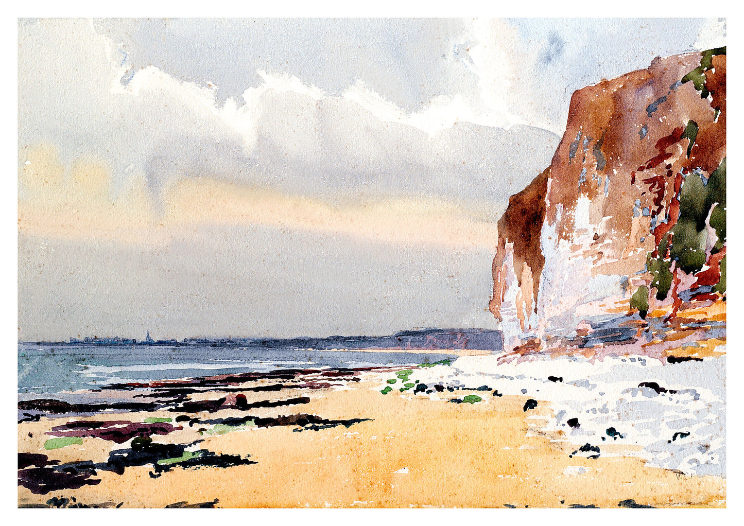 Reproduction watercolour painting of Danes Dyke Beach by Walter C Foster
