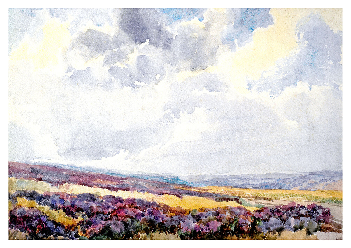 Reproduction watercolour painting of The Moors Above Bingley by Walter C Foster