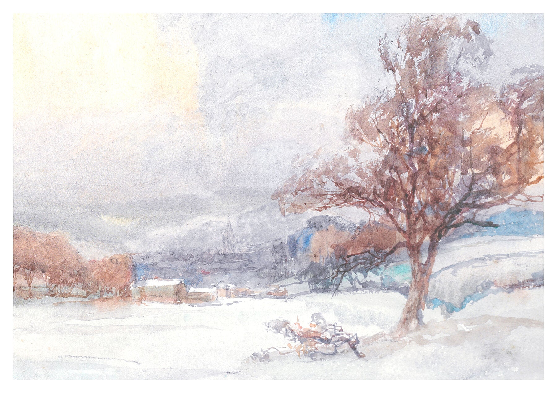 Reproduction watercolour painting of Winter's Afternoon, Utley by Walter C Foster