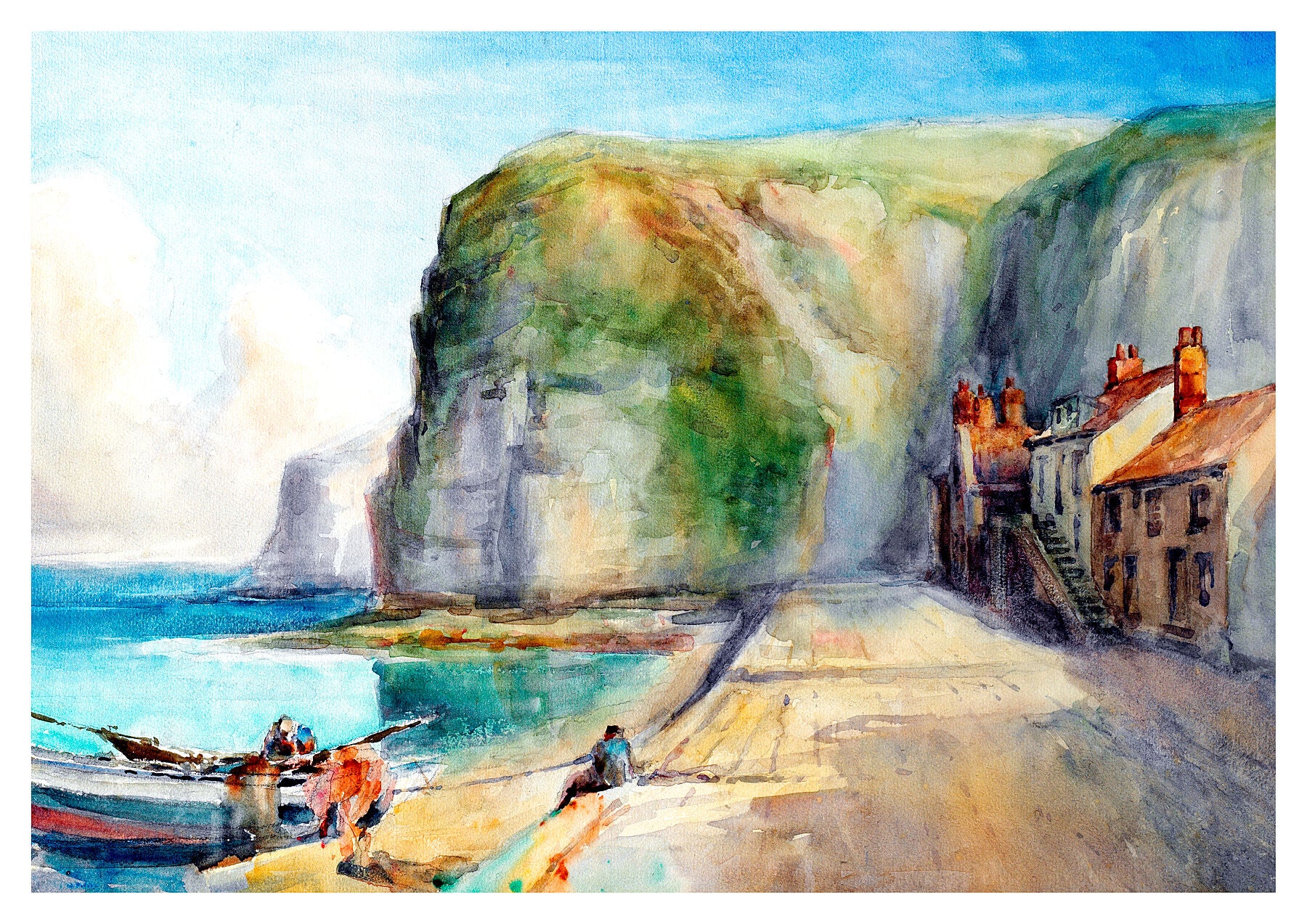 Reproduction watercolour painting of Staithes 2 by Walter C Foster