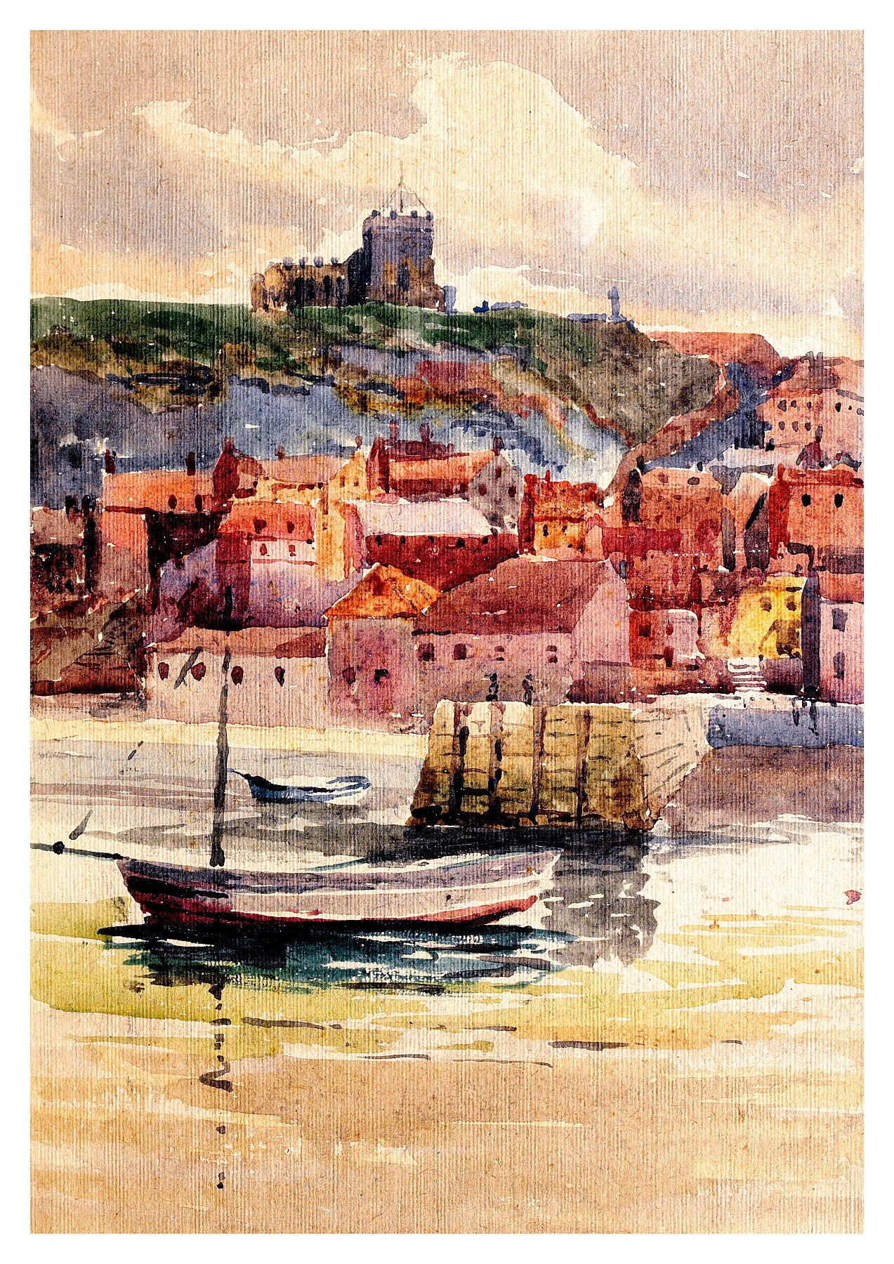 Reproduction watercolour painting of Cobles By The Quay by Walter C Foster