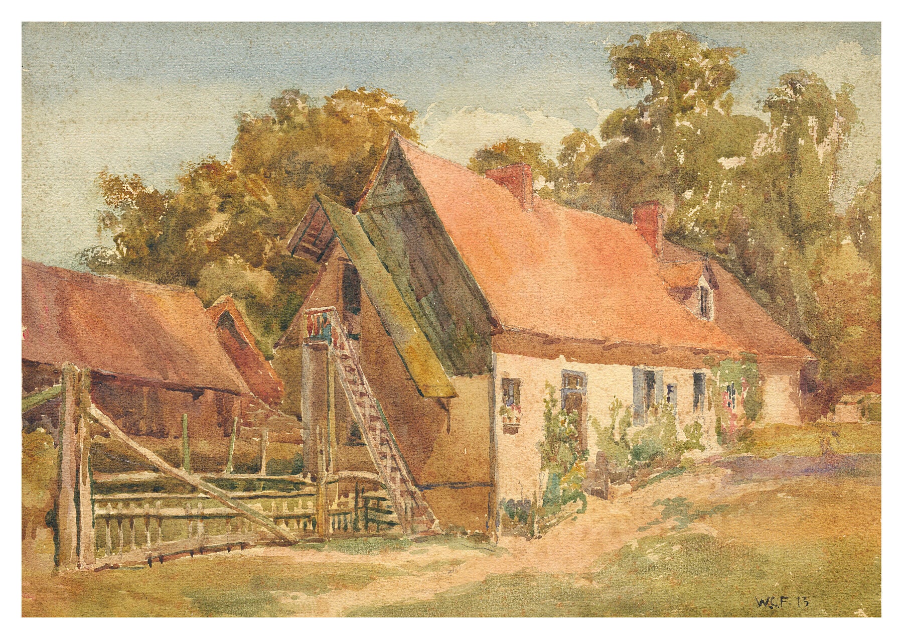 Reproduction watercolour painting of Farmhouse by Walter C Foster