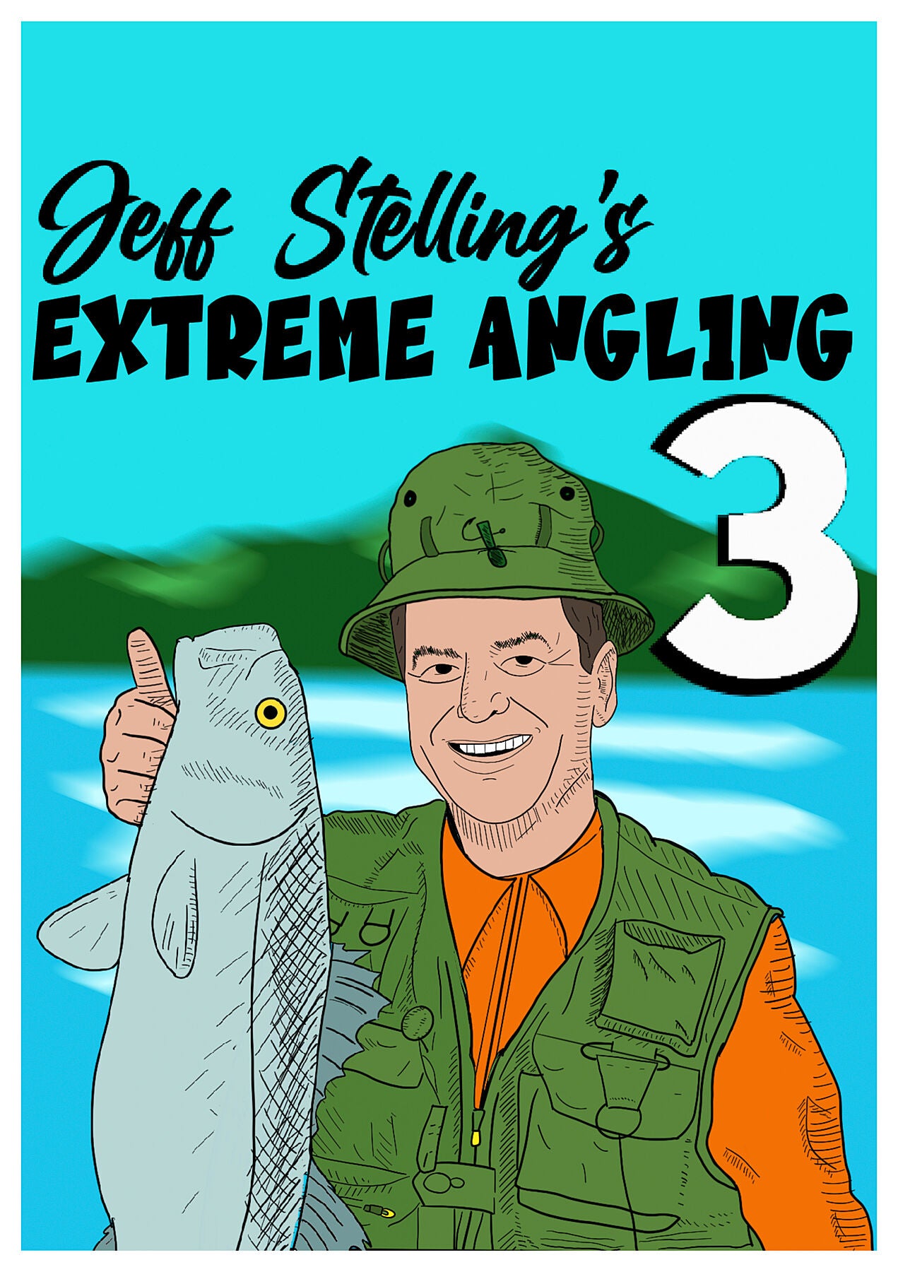 Jeff Stelling's Extreme Angling 3 book cover showing Jeff Stelling holding up a fish that he's caught by Yorkshire Nation