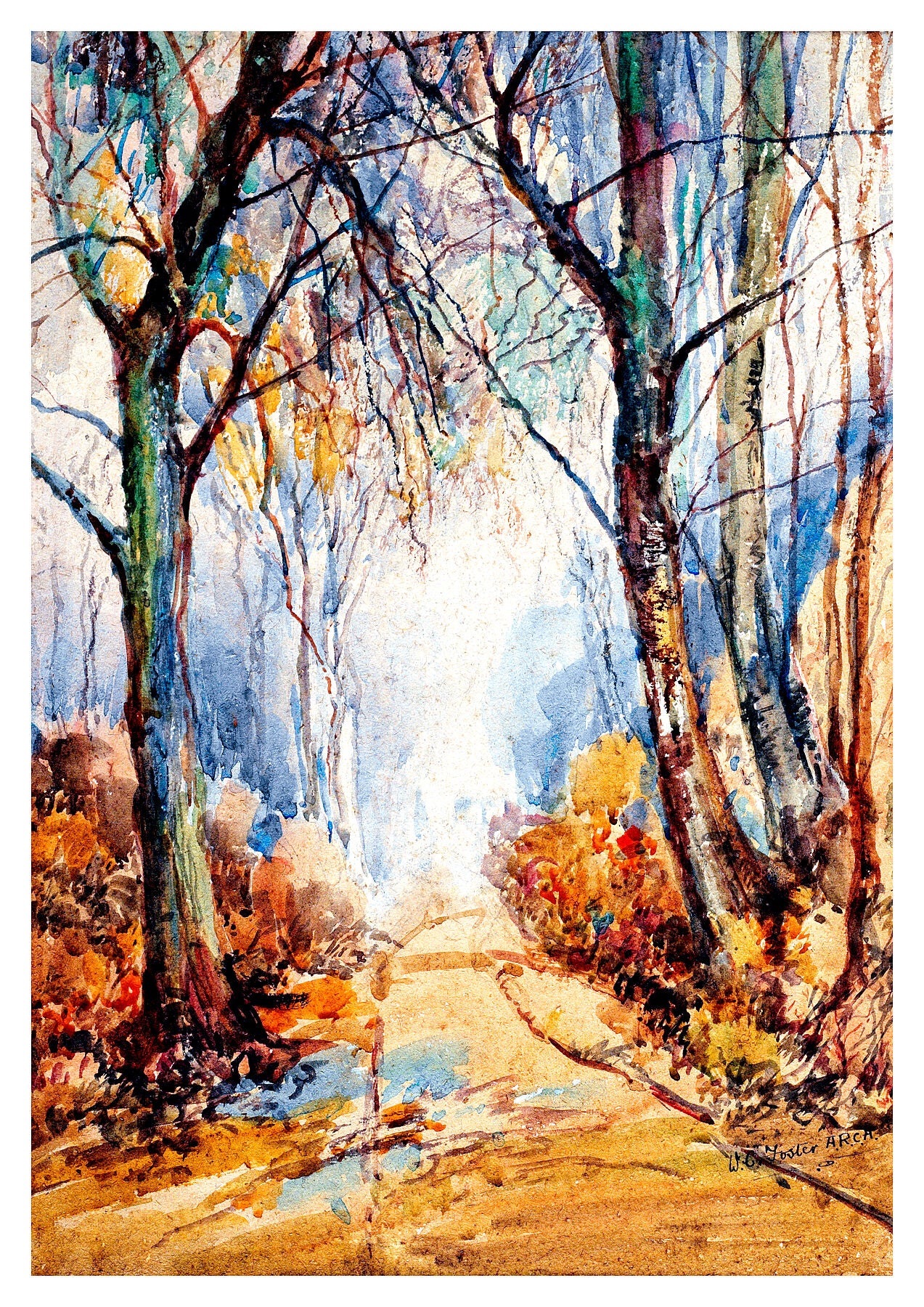 Reproduction watercolour painting of Cottingley Woods by Walter C Foster