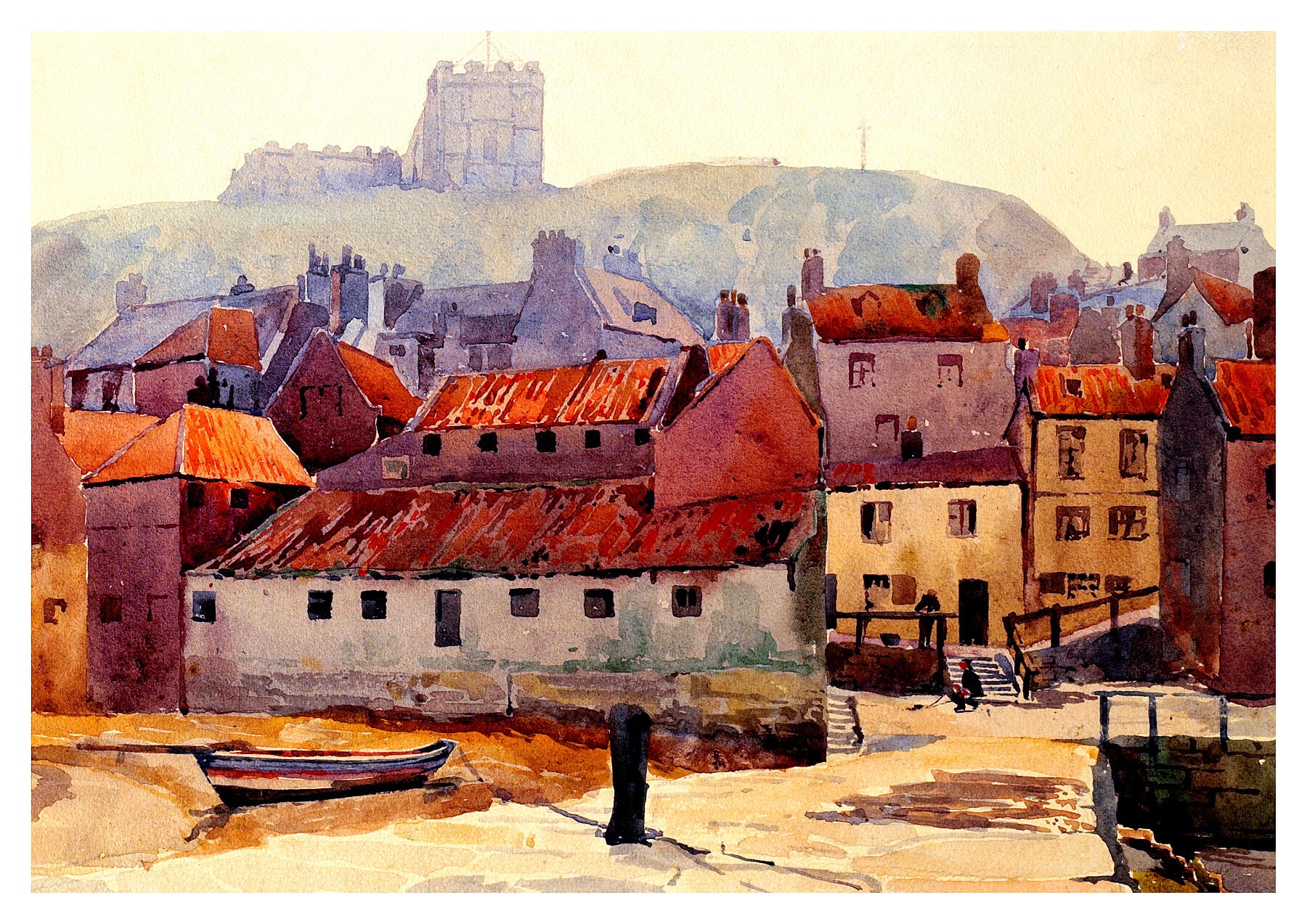 Reproduction watercolour painting of St Mary's Church, Whitby by Walter C Foster