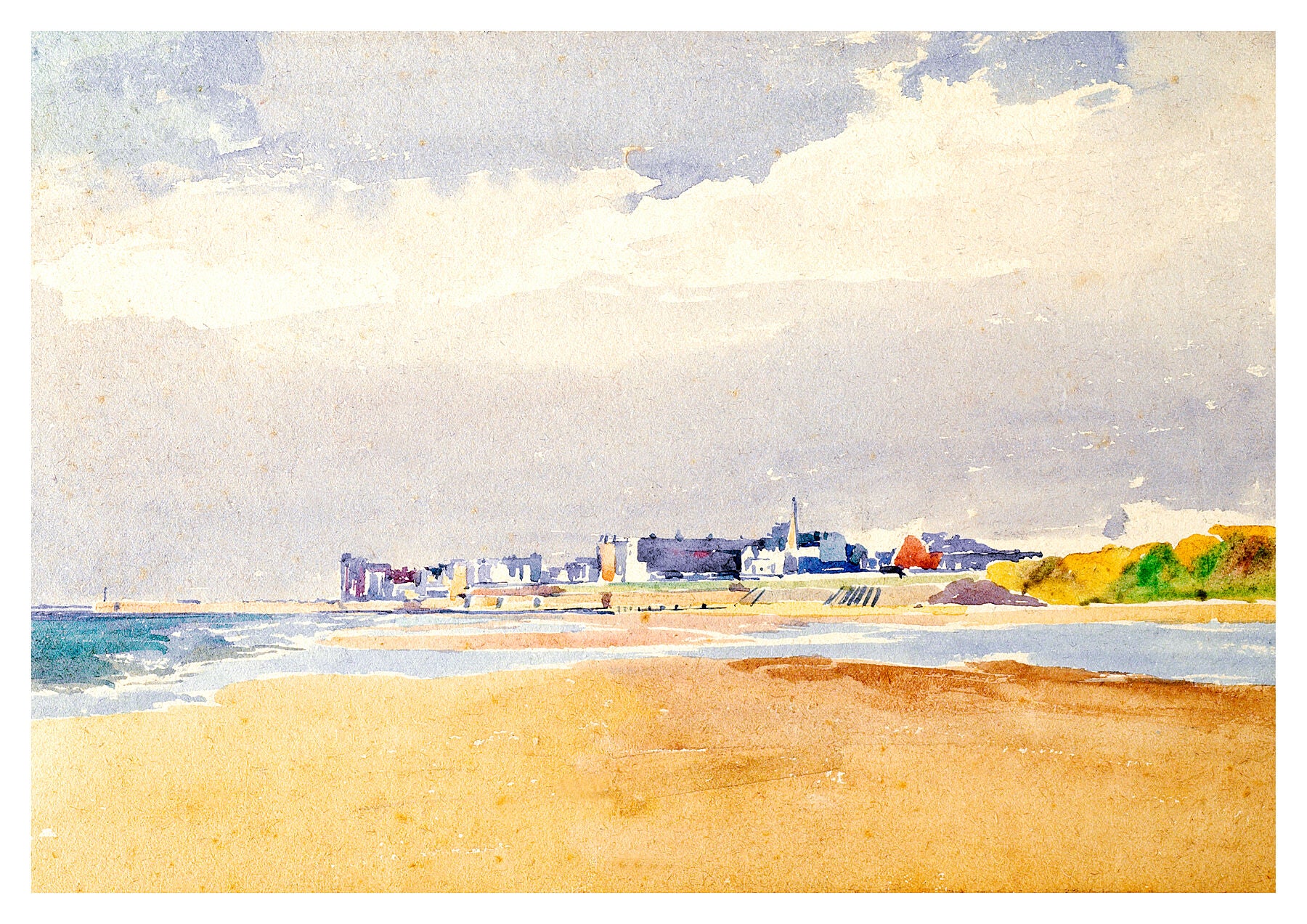 Reproduction watercolour painting of Bridlington 1912 by Walter C Foster