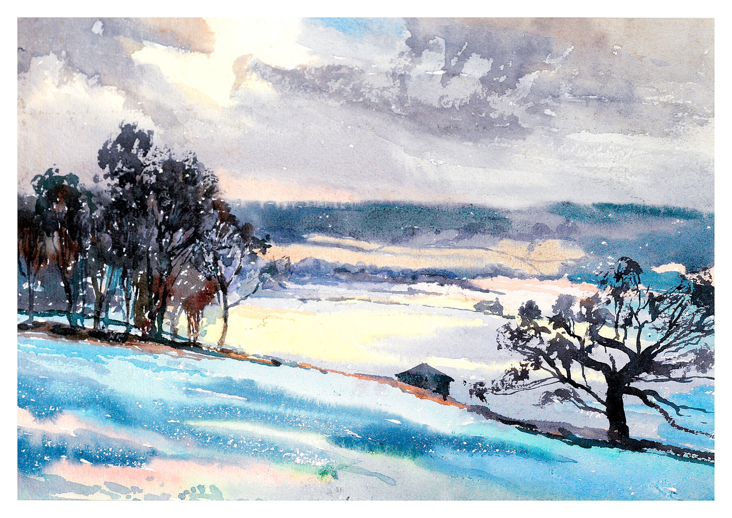 Reproduction watercolour painting of Snowing by Walter C Foster