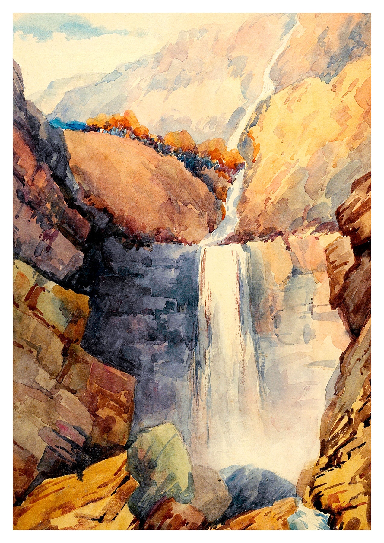 Reproduction watercolour painting of Brontë Waterfall by Walter C Foster