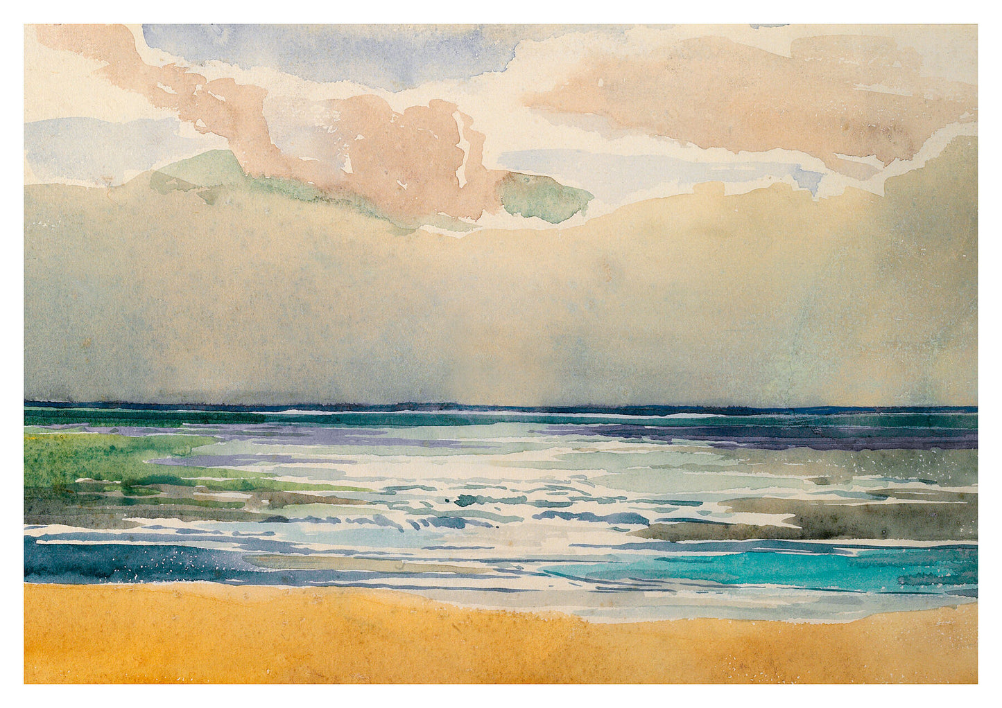 Reproduction watercolour painting of On The Beach by Walter C Foster