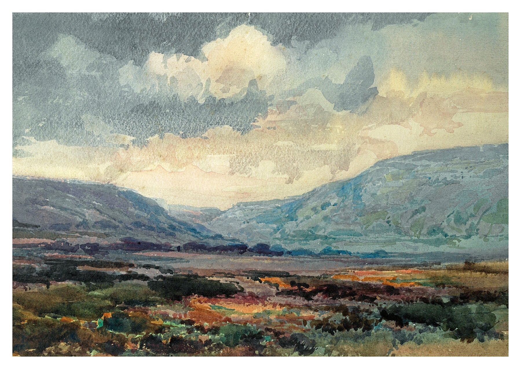 Reproduction watercolour painting of The Moors by Walter C Foster